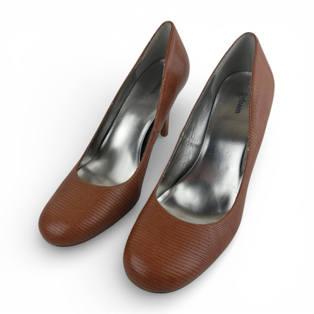 Style & Co Brown Lizard Embossed Faux Leather Round Toe Pumps 10M - Picture 2 of 5